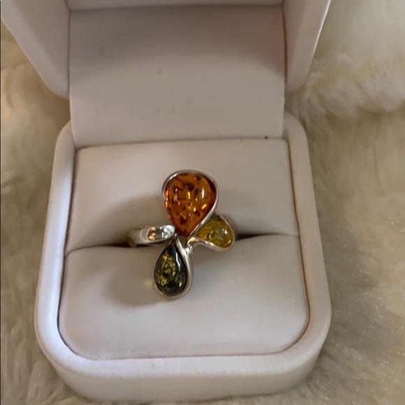 Genuine Amber Sterling Silver Ring